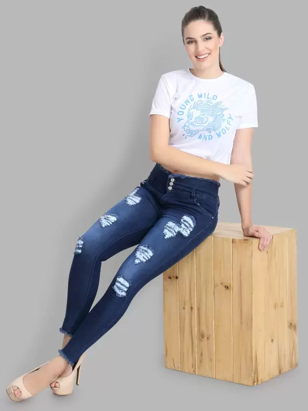 Women Skinny High Rise Blue Jeans