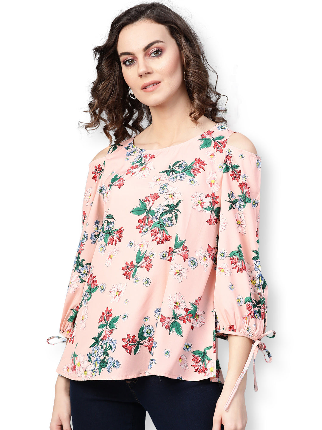 Pannkh Women's Floral Cold Shoulder Top