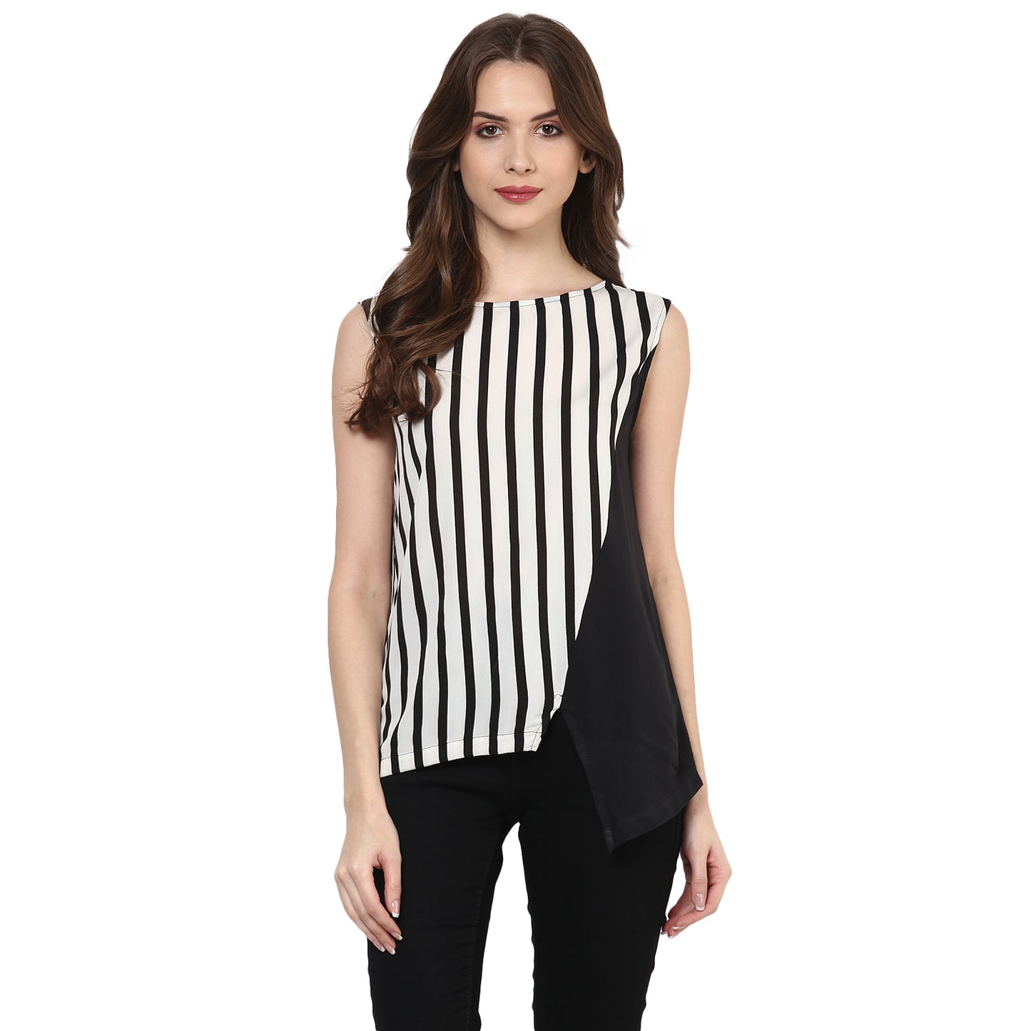 Pannkh Women's Diagonal Stripe Print Top