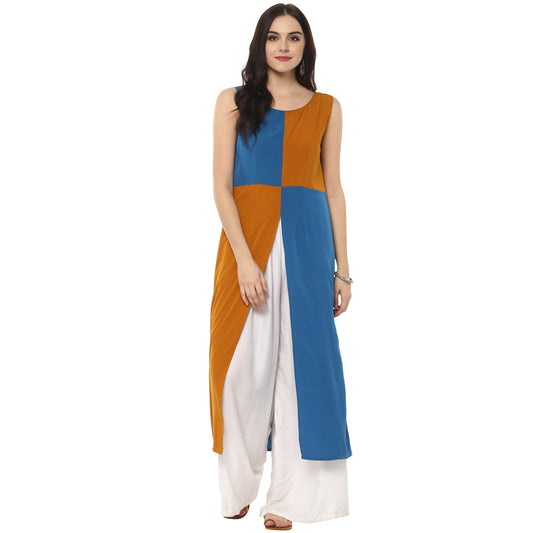 Pannkh Women's Color-Block Maxi Kurta