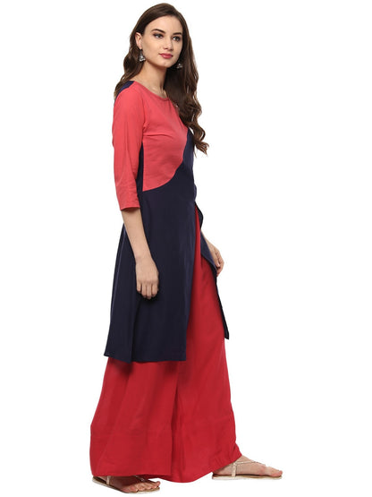 Pannkh Women's Asymmetric Yoke Solid Kurta