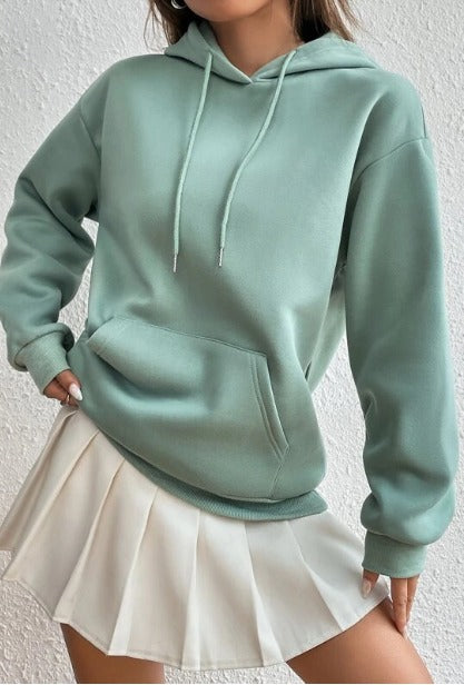 Green Printed Fleece Hoody oversized Long Sleeve Womens Sweatshirt