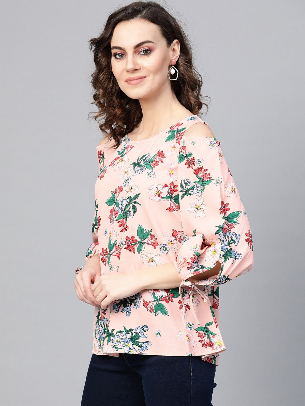 Pannkh Women's Floral Cold Shoulder Top