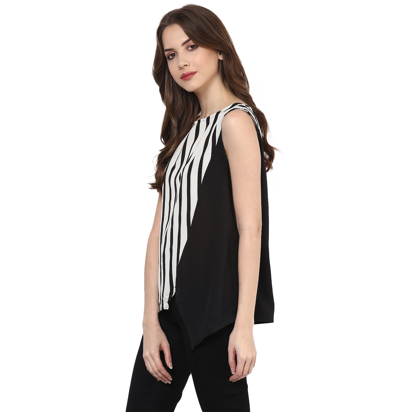 Pannkh Women's Diagonal Stripe Print Top