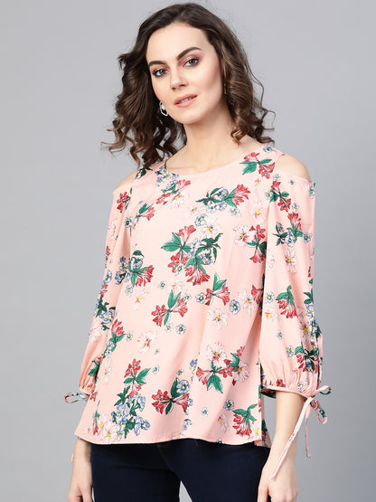 Pannkh Women's Floral Cold Shoulder Top