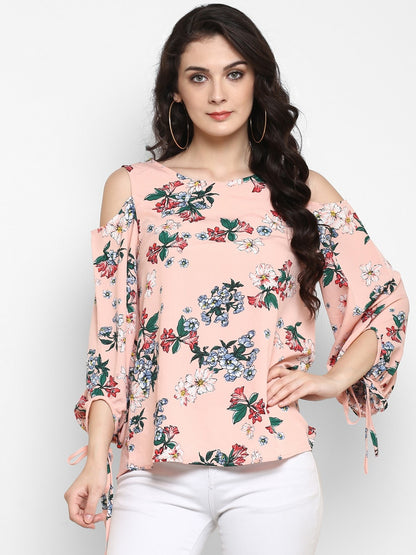 Pannkh Women's Floral Cold Shoulder Top