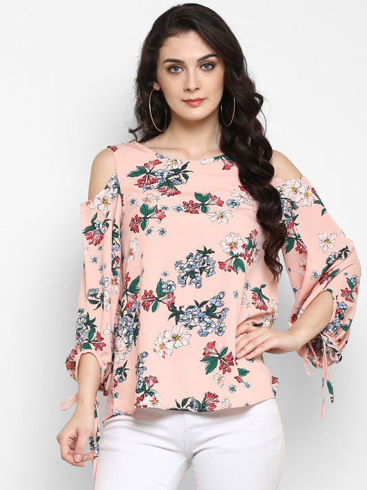 Pannkh Women's Floral Cold Shoulder Top