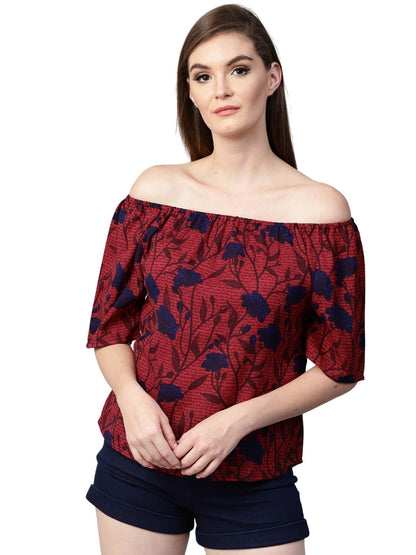 Pannkh Women's Floral Off Shoulder Top