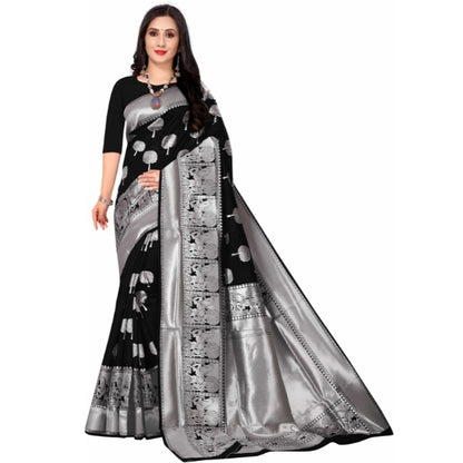 Women's Art Silk Printed Saree ( Black )